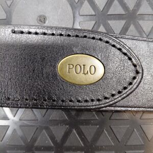 NEW Polo by Ralph Lauren Black Leather Men Belt Classic Solid Brass Buckle SZ 42